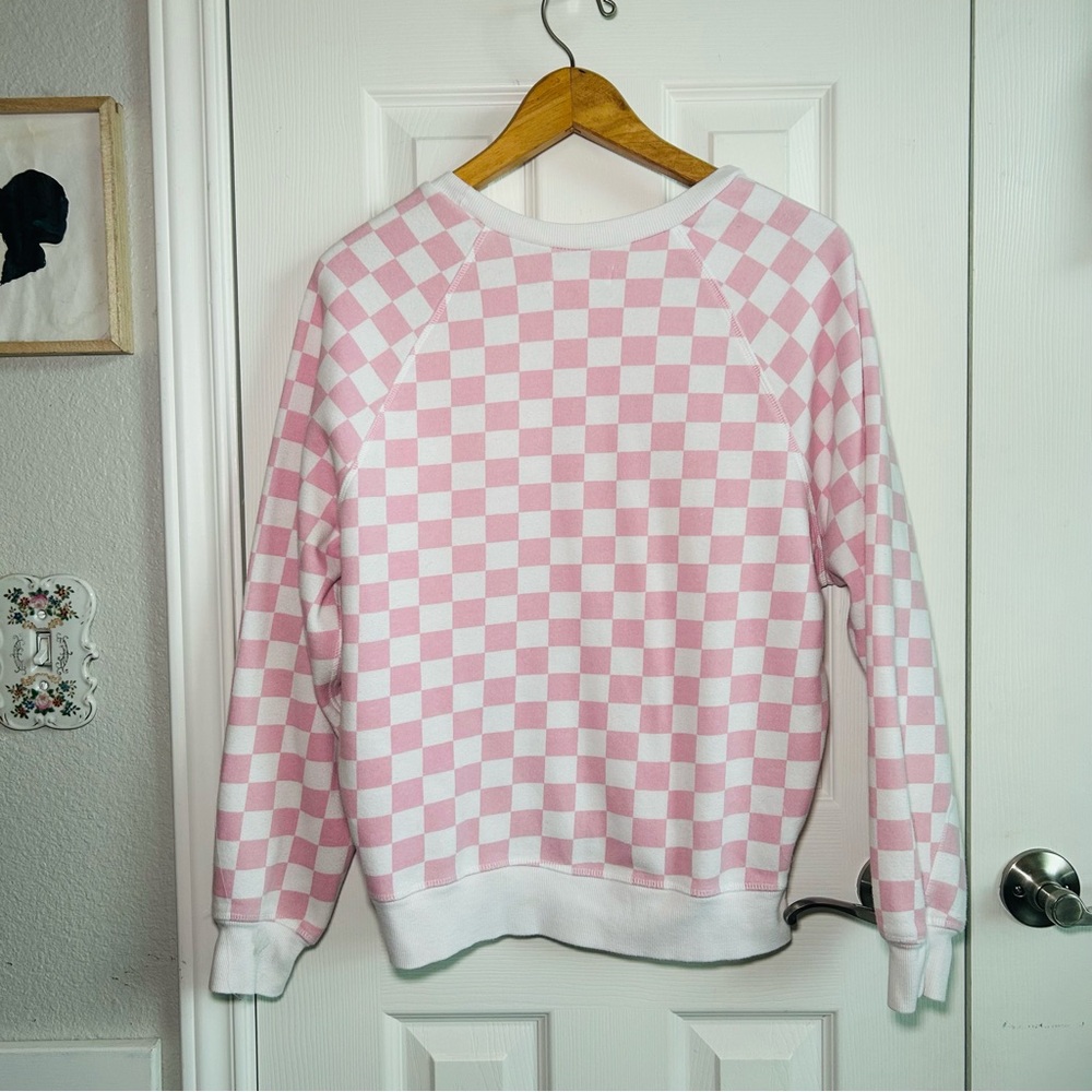 pink and white checkered pullover sweatshirt - Picture 6 of 6